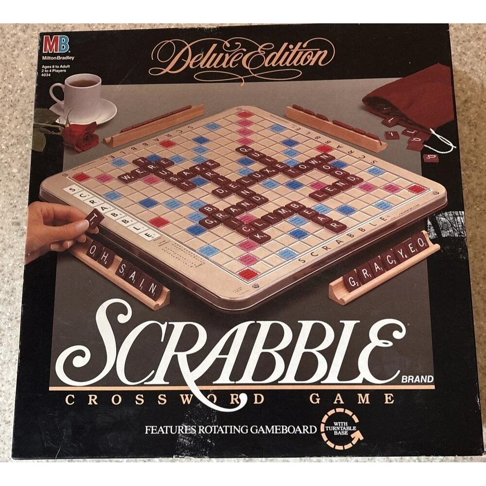 Vintage Scrabble Deluxe Edition Board Game Milton Bradley 1989 Rotating board